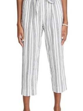 Madewell Linen Cotton Paperbag Pants Dark Baltic Stripe SIZE 0